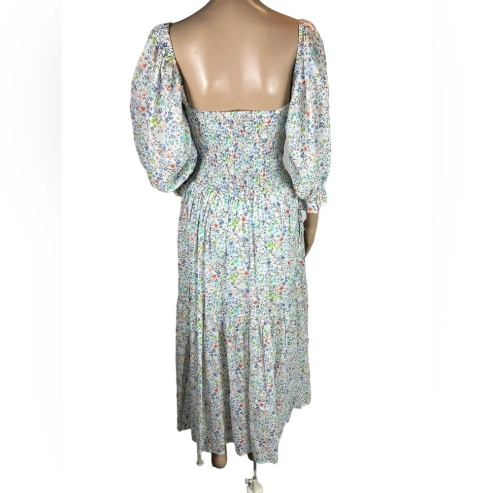 KARLIE Womens White Floral Smocked Maxi Dress Puff Sleeve Size Small - Picture 3 of 13